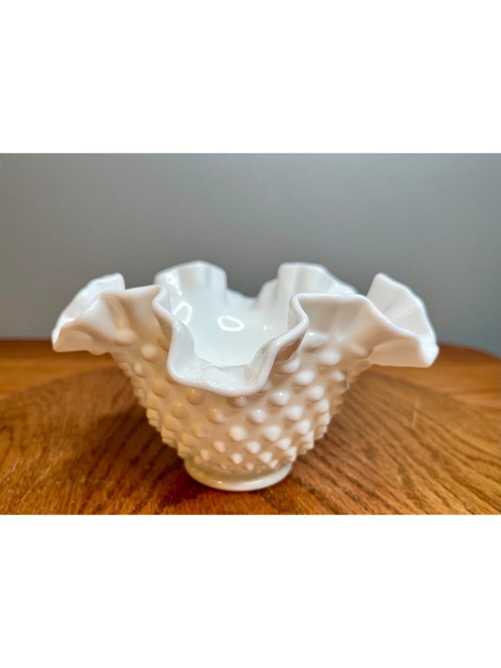 Vintage Fenton Hobnail Milk Glass  6 " Bowl Ruffled Edge White Mid Century 1950s